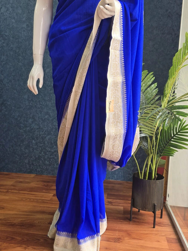 Jute Royal Blue Half White Tussar Saree