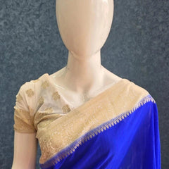 Jute Royal Blue Half White Tussar Saree