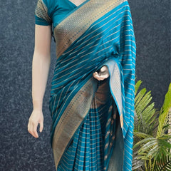 Self Blue Semi crepe Silk Saree