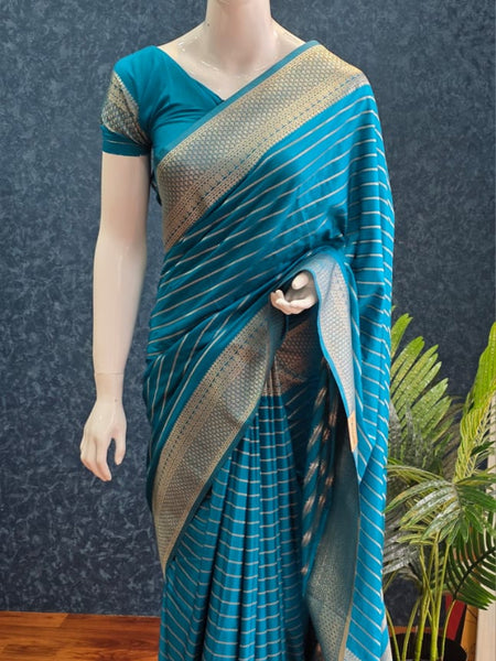 Self Blue Semi crepe Silk Saree