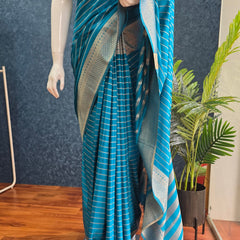 Self Blue Semi crepe Silk Saree