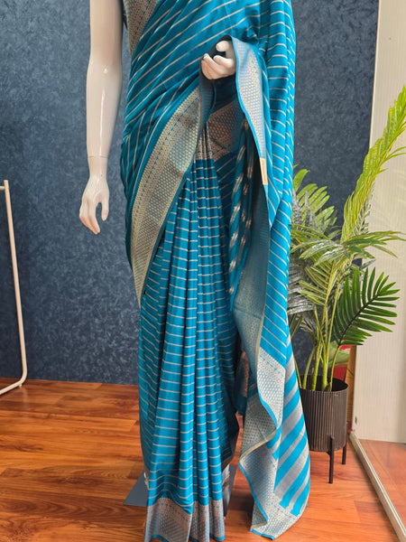 Self Blue Semi crepe Silk Saree