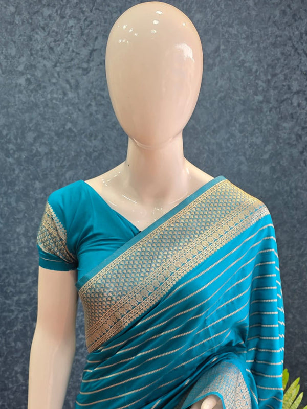 Self Blue Semi crepe Silk Saree