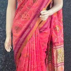 Jamdani Pink Purple Ikkat Saree