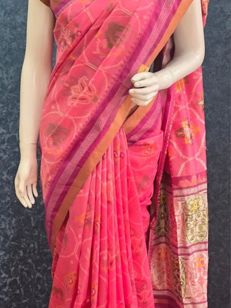 Jamdani Pink Purple Ikkat Saree