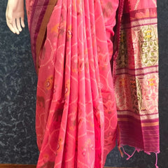 Jamdani Pink Purple Ikkat Saree