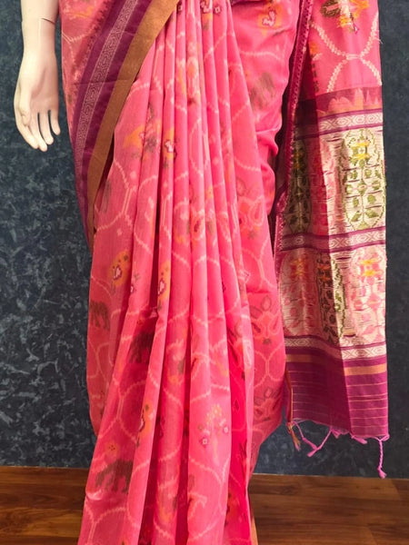 Jamdani Pink Purple Ikkat Saree