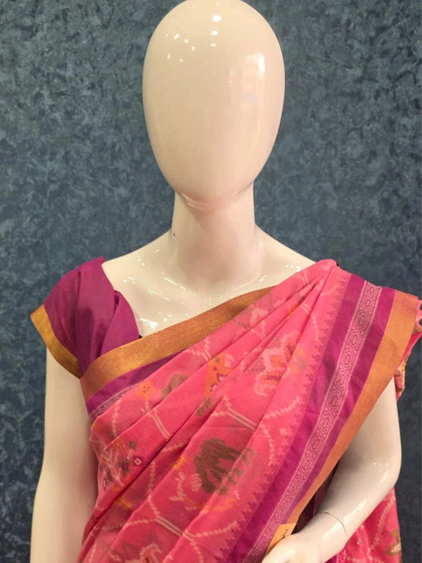 Jamdani Pink Purple Ikkat Saree