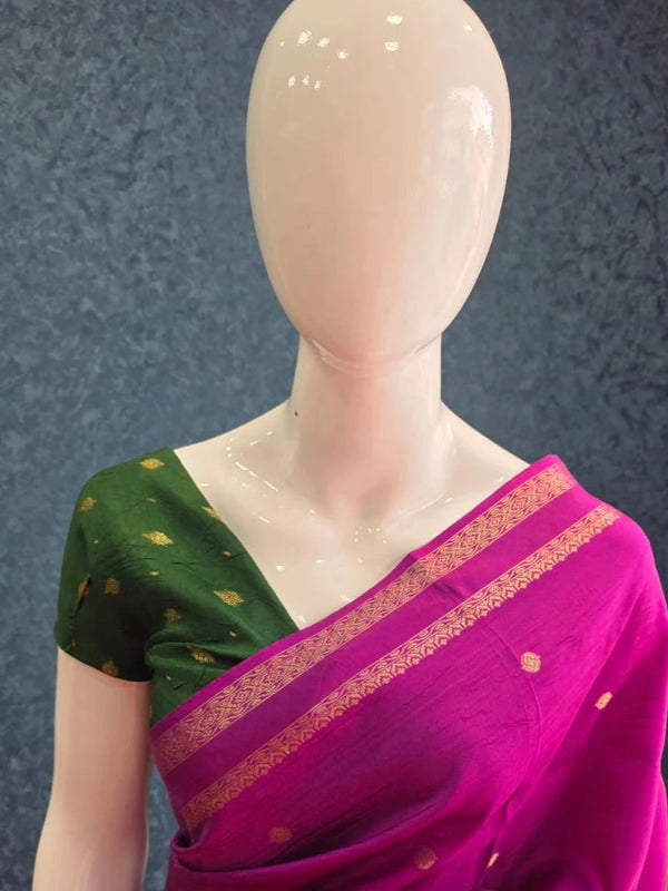 Bentex Border Purple Green Semi Silk Saree