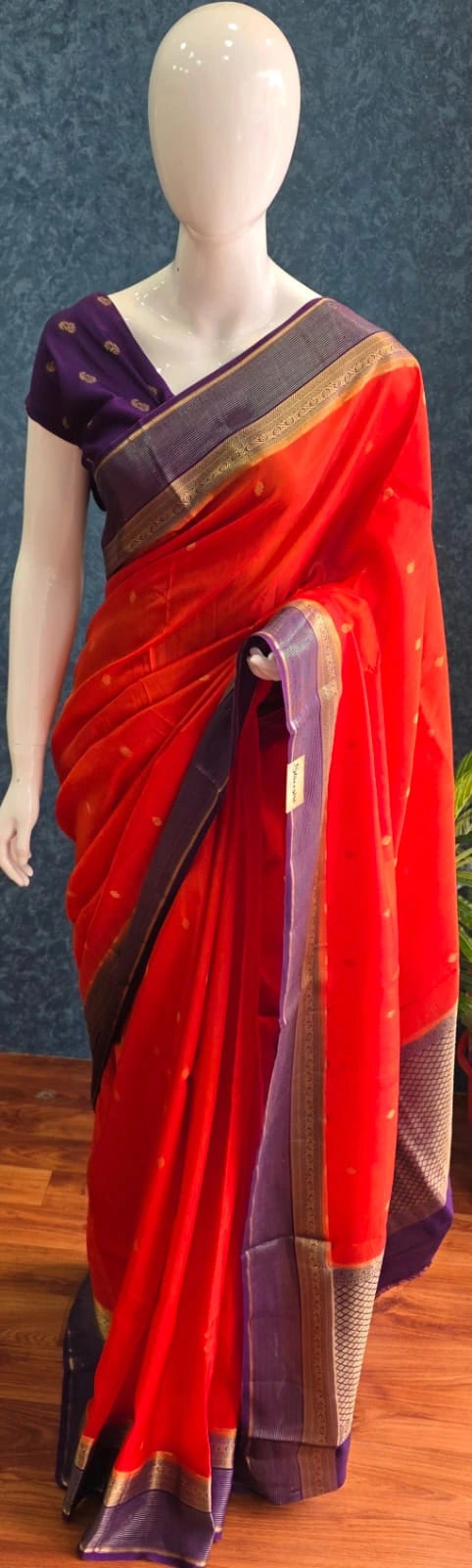 Munga Silk Contrast Butta - Orange Purple