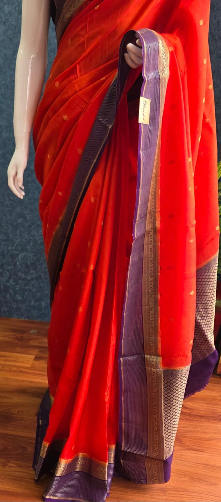 Munga Silk Contrast Butta - Orange Purple