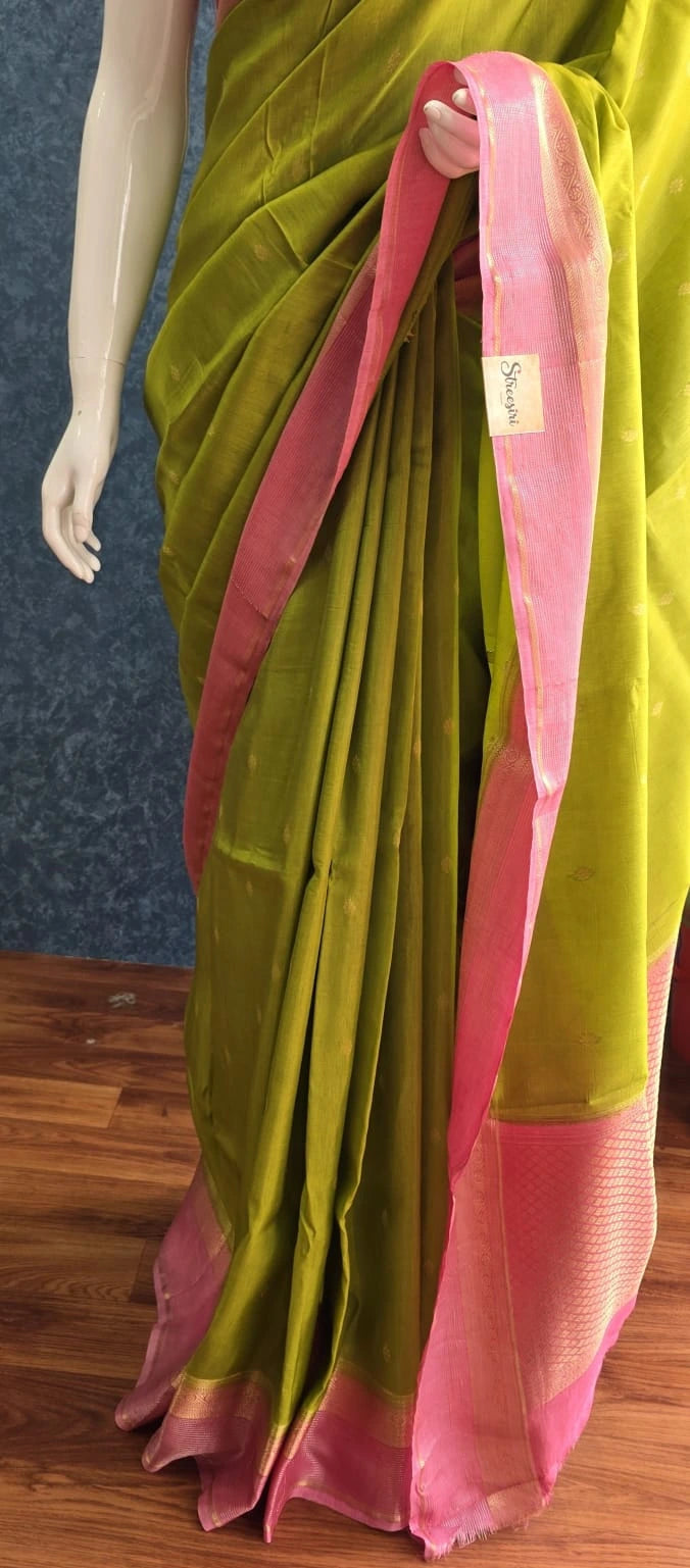 Munga Silk Contrast Butta - Green pink