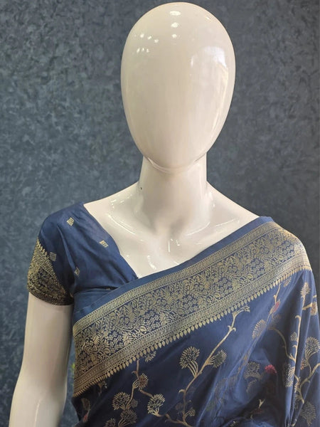 Jungla Mustard Banarasi Dola Silk Saree