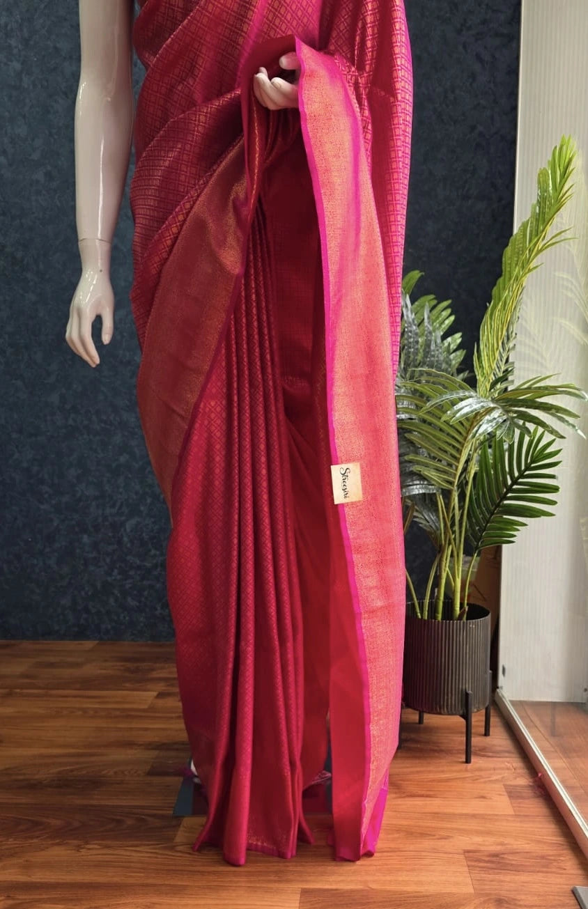Raw Silk Meenakari- Pink
