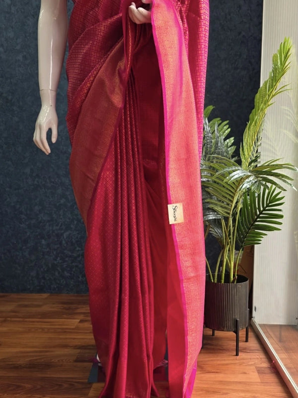 Meenakari Pink Semi Raw Silk Saree