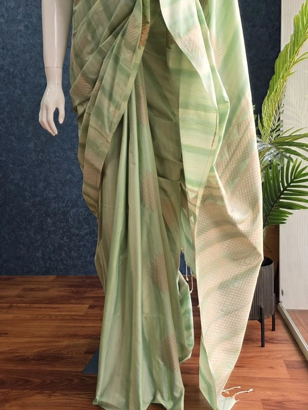 Premium Pista Green Semi Silk Saree