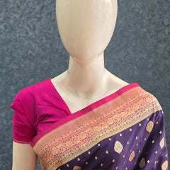 Contrast Purple Pink Banarasi Crepe Saree