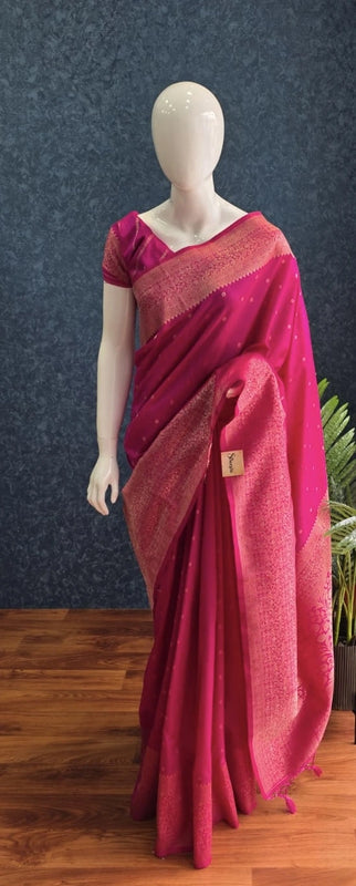 Meenakari Pink Semi Raw Silk Saree