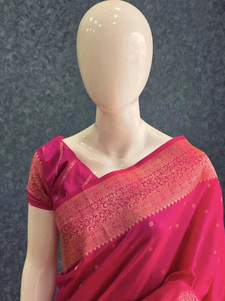 Meenakari Pink Semi Raw Silk Saree