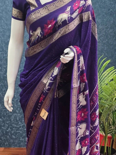 Soft Purple Semi Silk Saree