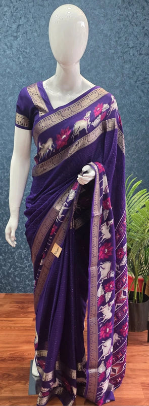 Soft Purple Semi Silk Saree