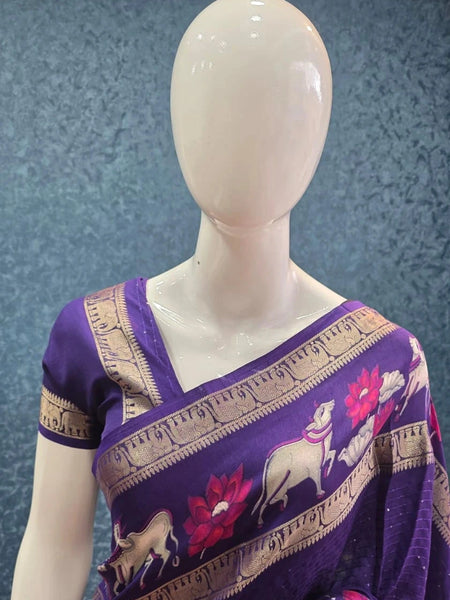 Soft Purple Semi Silk Saree