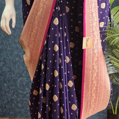 Contrast Purple Pink Banarasi Crepe Saree