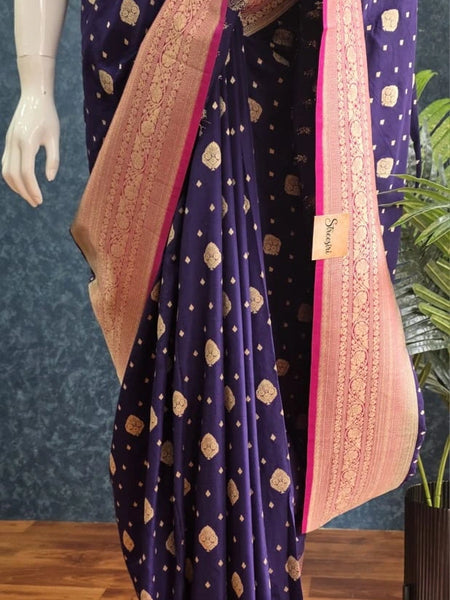 Contrast Purple Pink Banarasi Crepe Saree