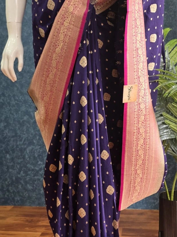 Contrast Purple Pink Banarasi Crepe Saree