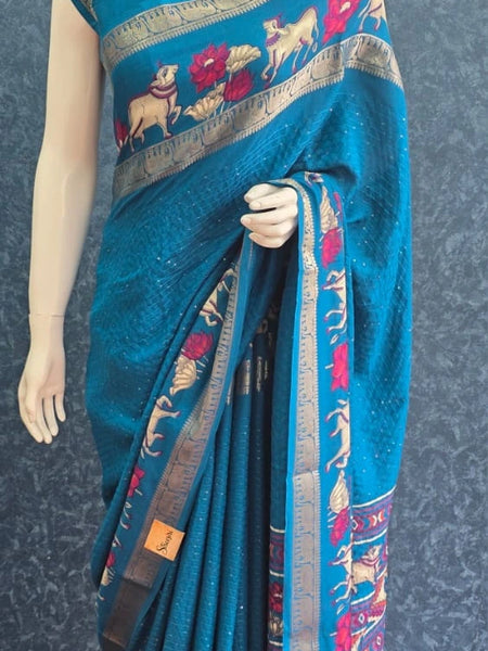 Soft Blue Semi Silk Saree