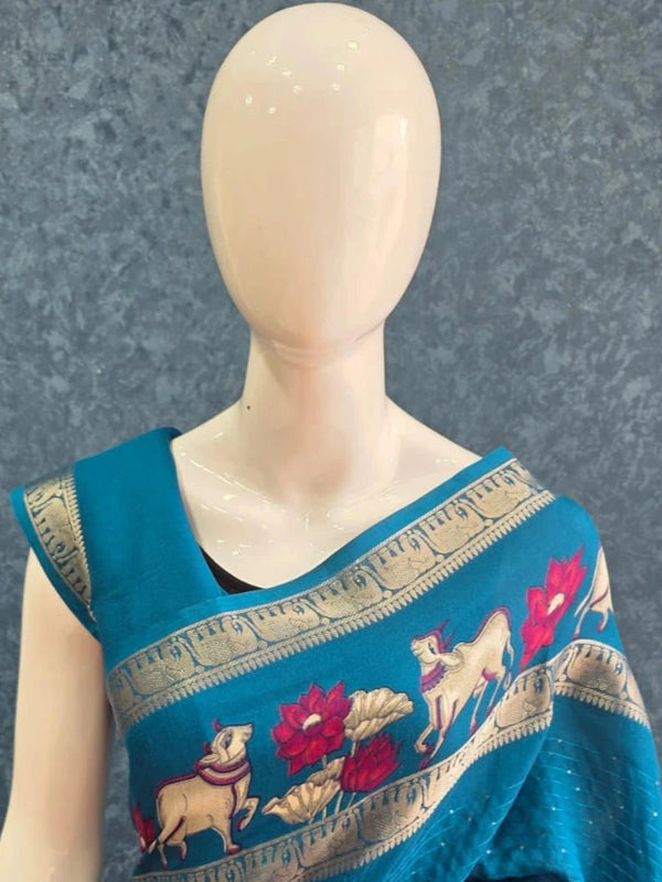 Soft  Silk Elephant Semi Saree