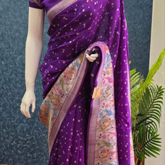 Bandhani  Purple Tussar Silk Saree