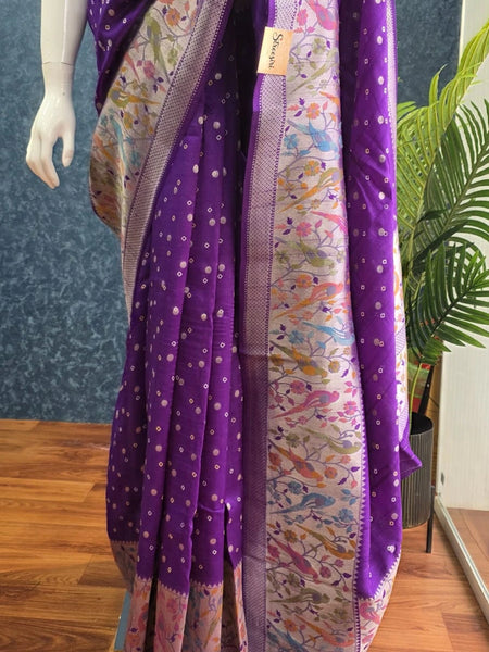 Bandhani  Purple Tussar Silk Saree
