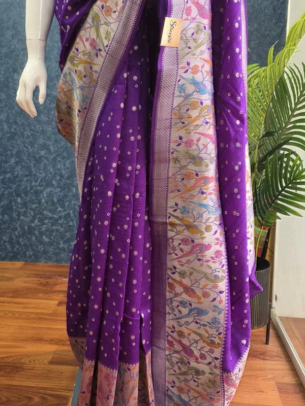 Bandhani  Purple Tussar Silk Saree