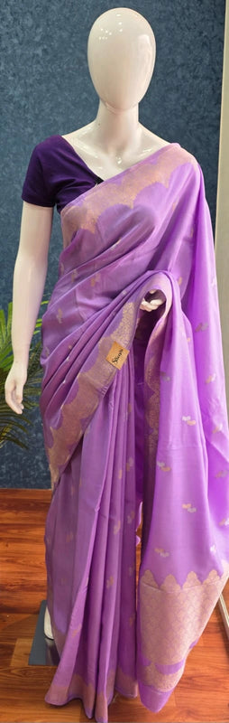Scallop Border Lavender Matka Silk Saree