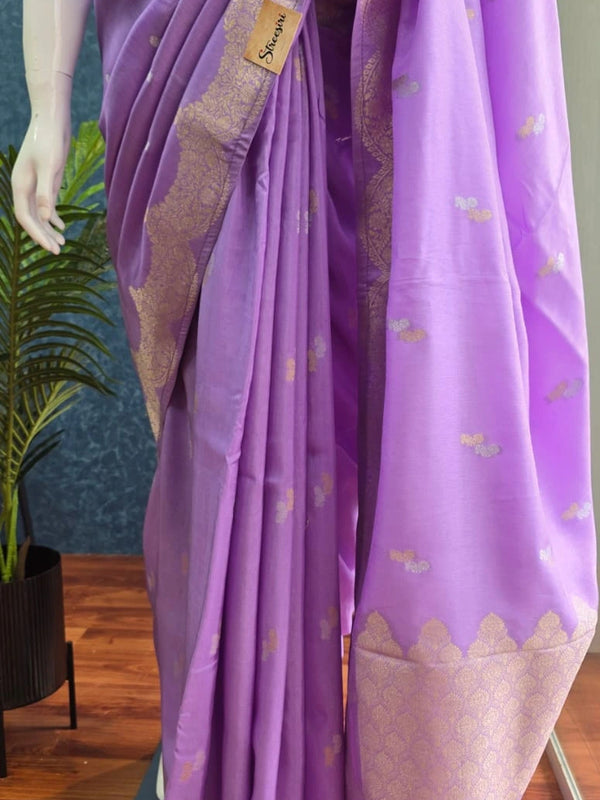 Scallop Border Lavender Matka Silk Saree