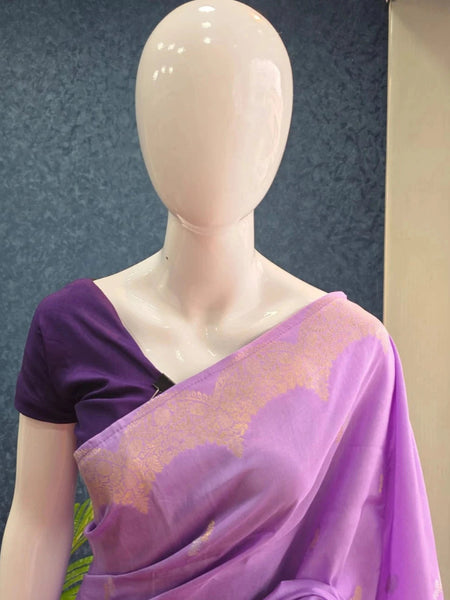 Scallop Border Lavender Matka Silk Saree