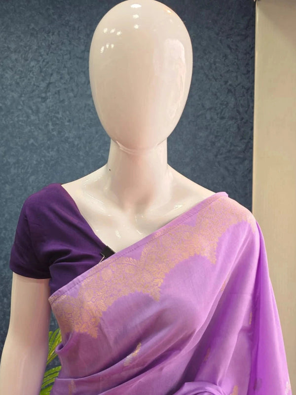 Scallop Border Lavender Matka Silk Saree