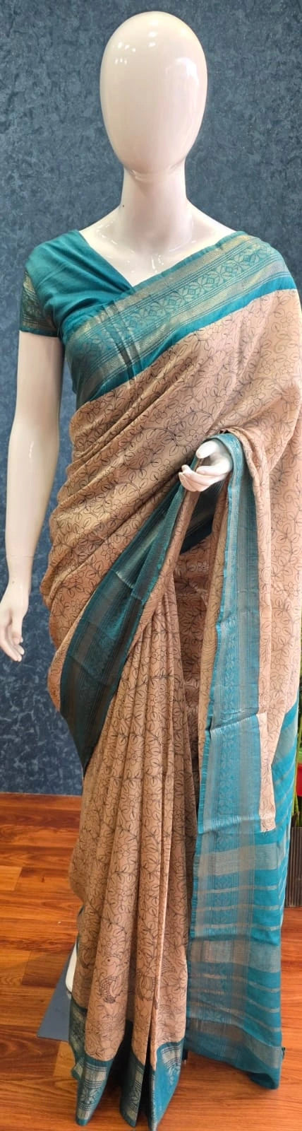 Pen Kalamkari - Cream Blue