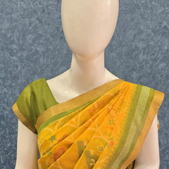 Jamdhani Yellow Green Ikkat Saree