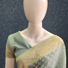 Khaddi Gorgette Powder Blue Pure  Banarasi Saree