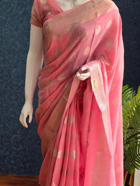 Baby Pink Pure Matka Silk Saree