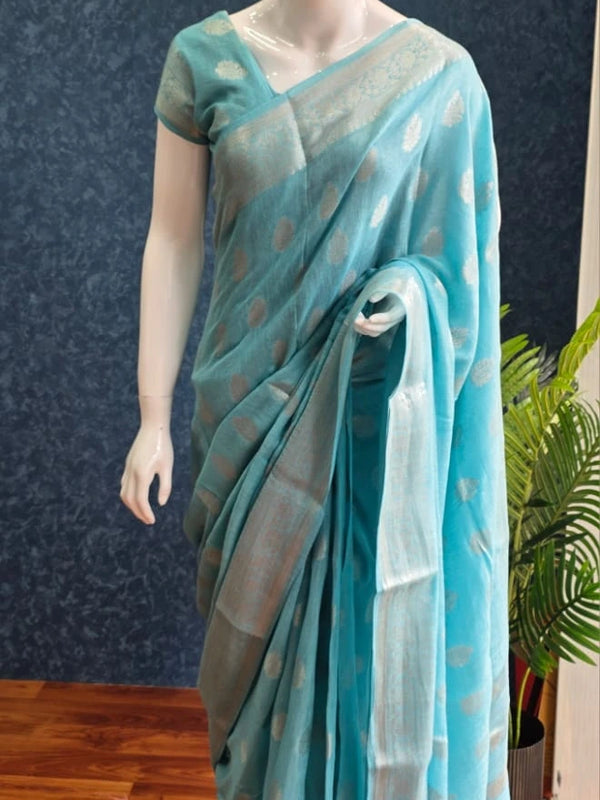 Sky Blue Pure Matka Silk Saree