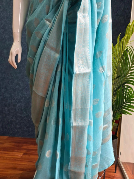 Sky Blue Pure Matka Silk Saree