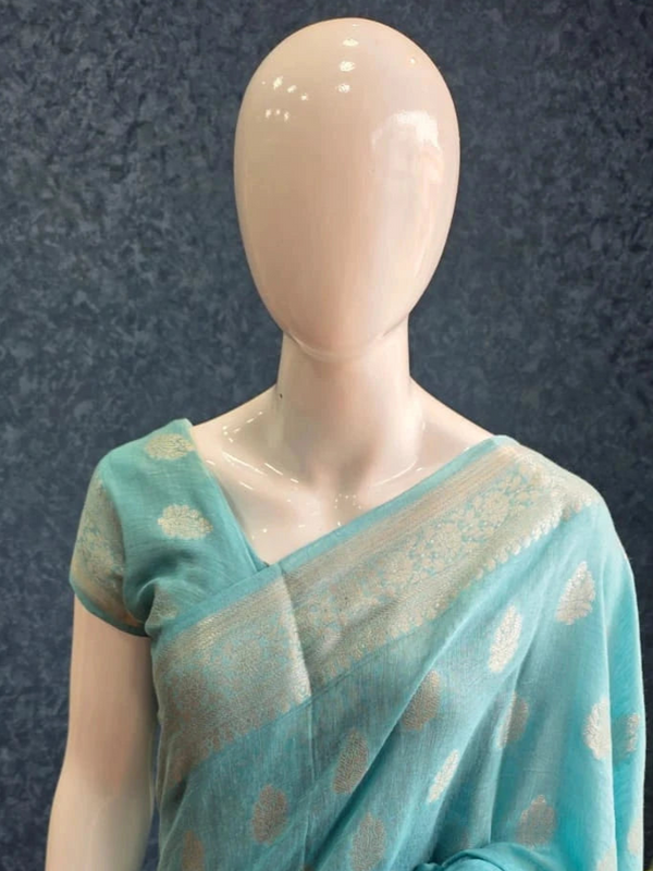 Sky Blue Pure Matka Silk Saree