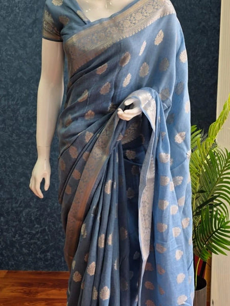 Denim Blue Pure Matka Silk Saree