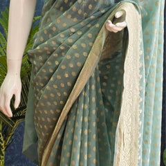 Khaddi Gorgette Powder Blue Pure  Banarasi Saree