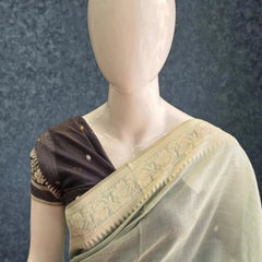 Contrast Ice Blue Linen Saree