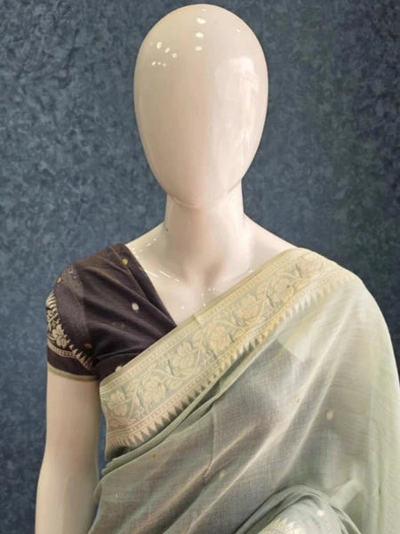 Contrast Ice Blue Linen Saree