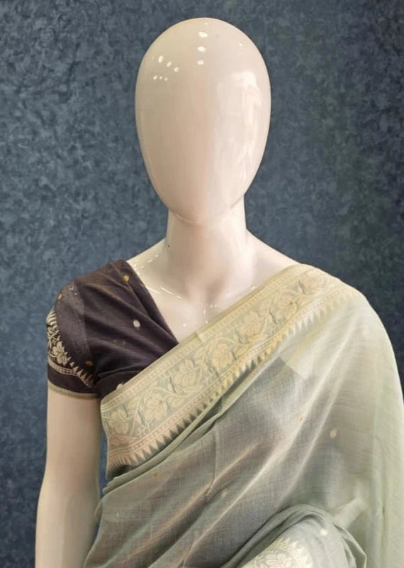 Contrast Ice Blue Linen Saree